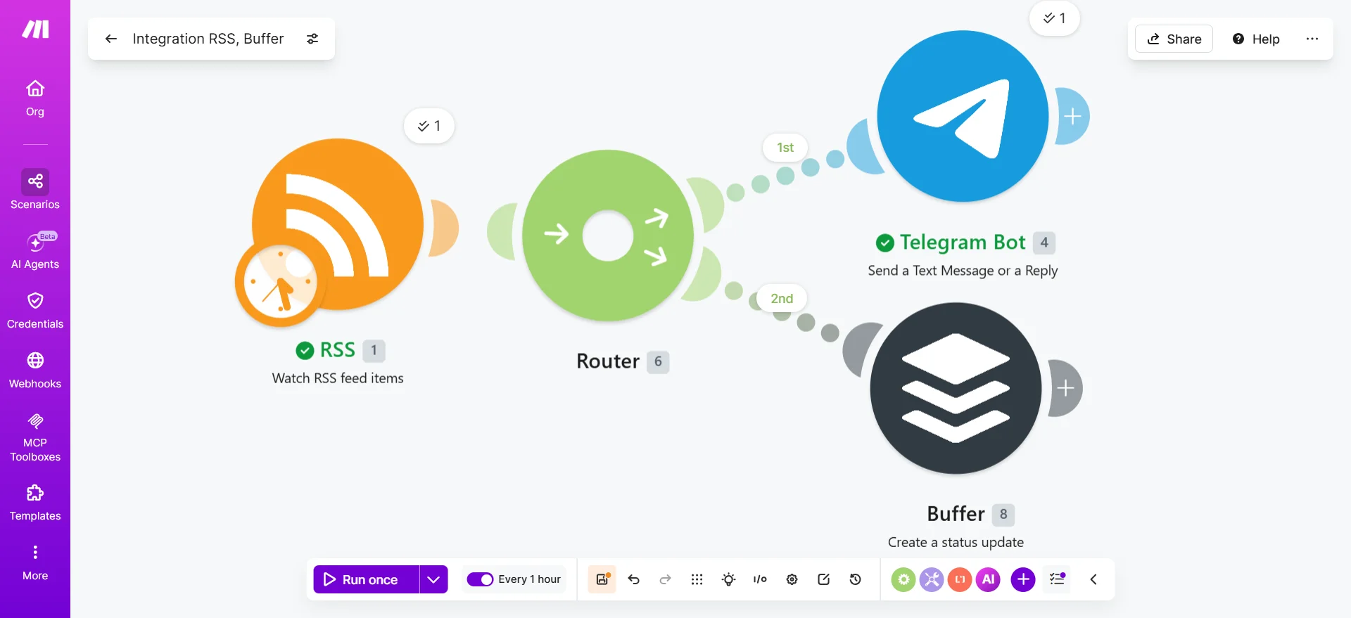 自建 RSS 自动推送机器人：利用 Make.com + Buffer 零代码同步 Telegram 与 X 平台 - 配图 4